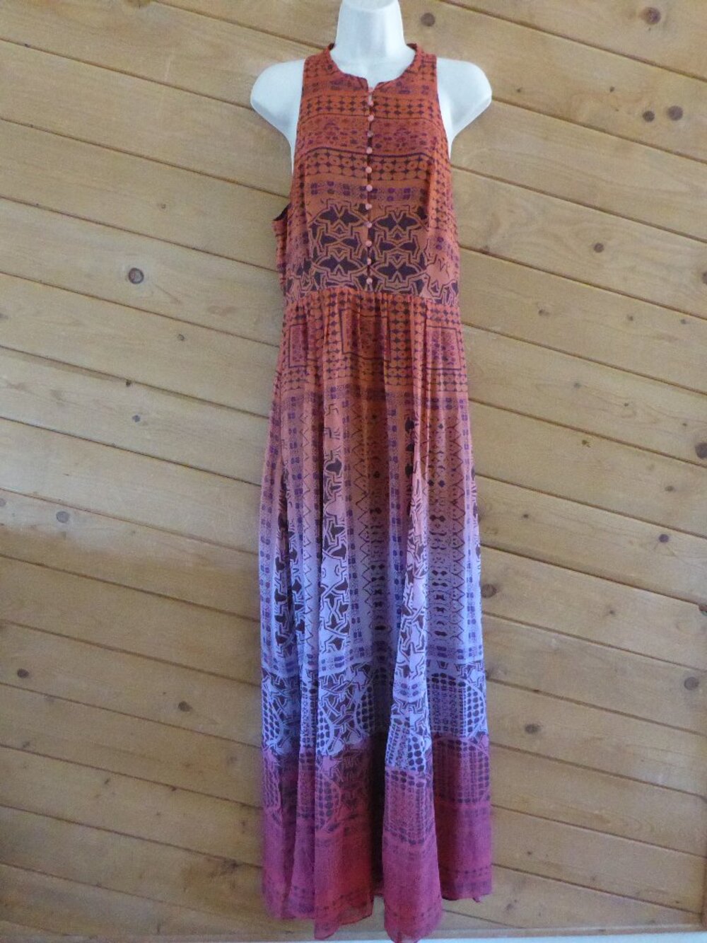 DVF Diane Von Furstenberg Basmati Ombre Dip Dye Silk Sleeveless Maxi Dress 10